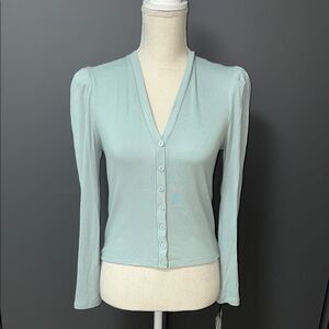 7 for all Mankind Mint green button front puff sleeve top
